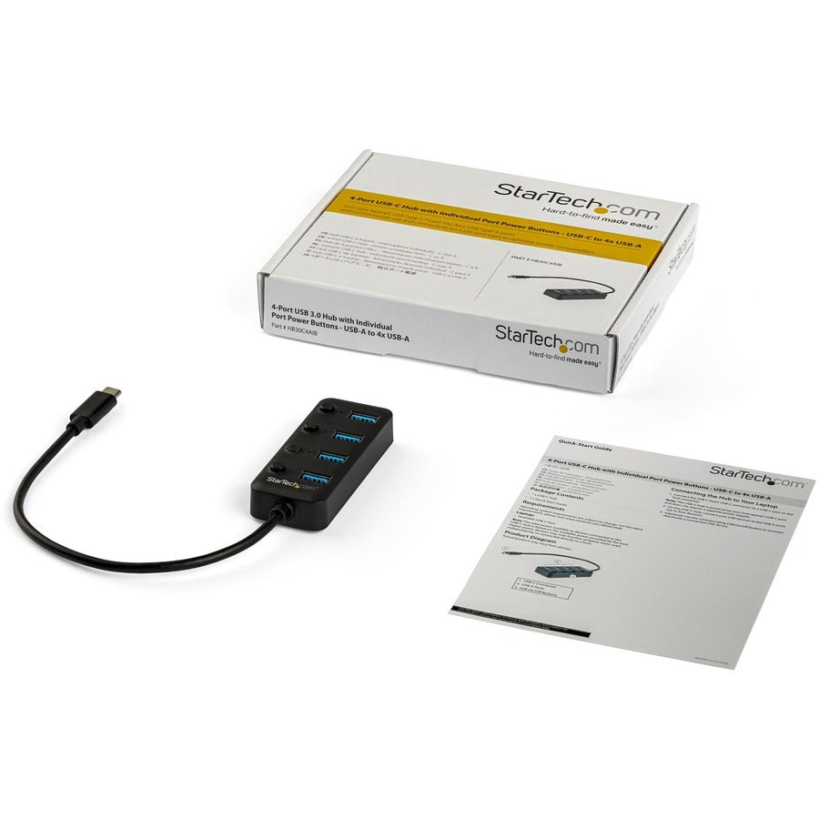 StarTech.com 4 Port USB C Hub - 4x USB 3.0 Type-A with Individual On/Off Port Switches - SuperSpeed 5Gbps USB 3.1/3.2 Gen 1 - Bus Powered