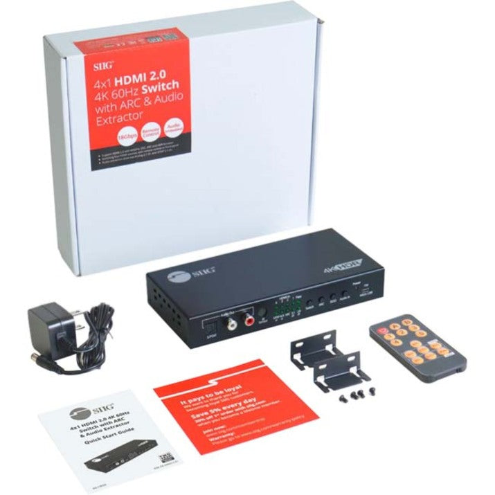 4x1 HDMI 2.0 4K 60Hz Switch with ARC & Audio Extractor
