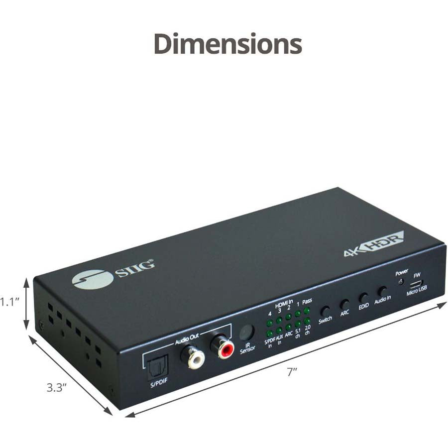 4x1 HDMI 2.0 4K 60Hz Switch with ARC & Audio Extractor