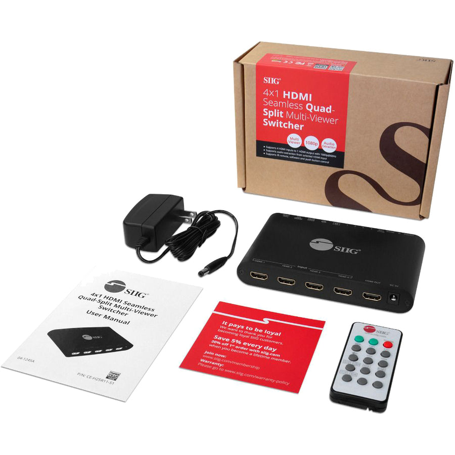 SIIG 4x1 HDMI Seamless Quad-Split Multi-Viewer Switcher
