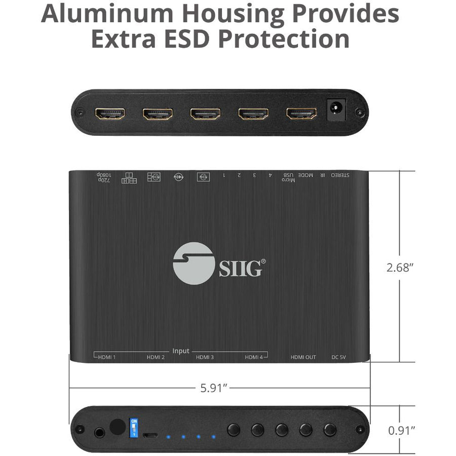 SIIG 4x1 HDMI Seamless Quad-Split Multi-Viewer Switcher