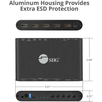 SIIG 4x1 HDMI Seamless Quad-Split Multi-Viewer Switcher