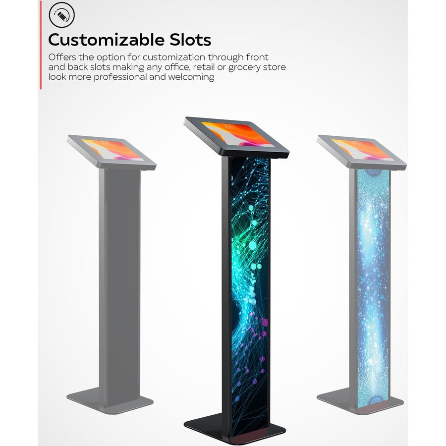 CTA Digital Customizable Premium Locking Floor Stand Kiosk with Graphic Card Slot for branding for 10.2-in iPad 7th, 8th Gen & More (Black)