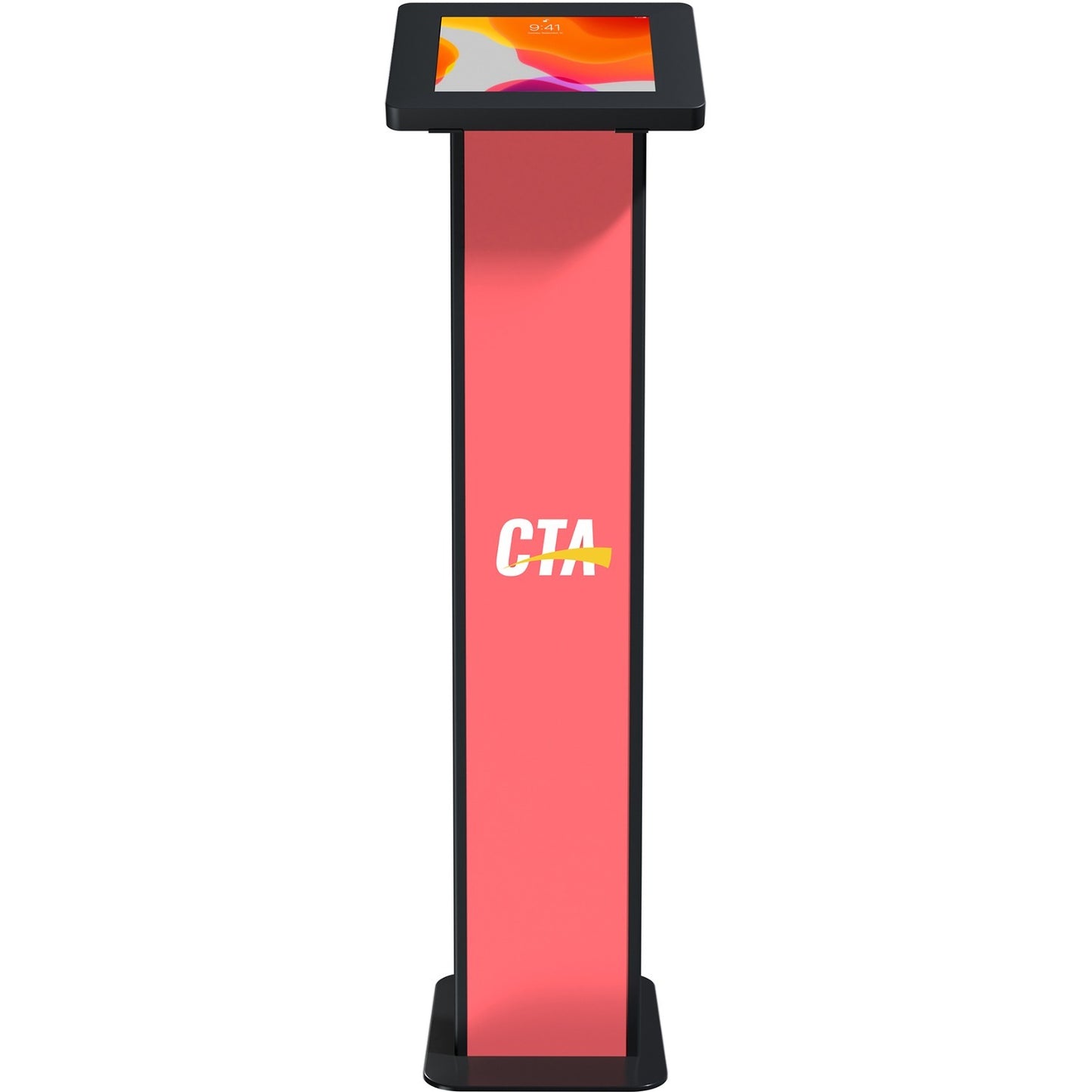 CTA Digital Customizable Premium Locking Floor Stand Kiosk with Graphic Card Slot for branding for 10.2-in iPad 7th, 8th Gen & More (Black)