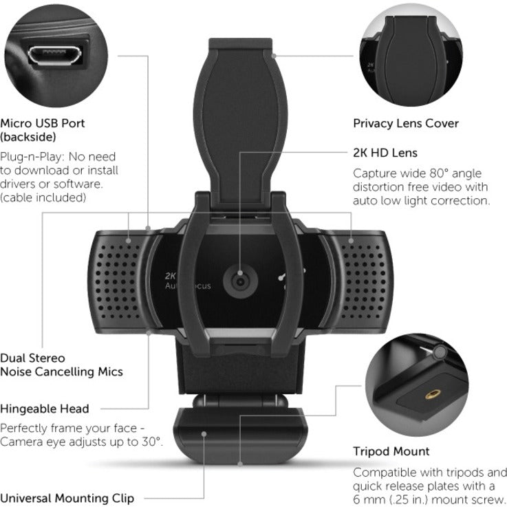 Aluratek AWC2KF Video Conferencing Camera - 5 Megapixel - 30 fps - Black, Gray - USB 2.0