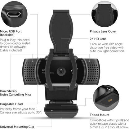 Aluratek AWC2KF Video Conferencing Camera - 5 Megapixel - 30 fps - Black, Gray - USB 2.0