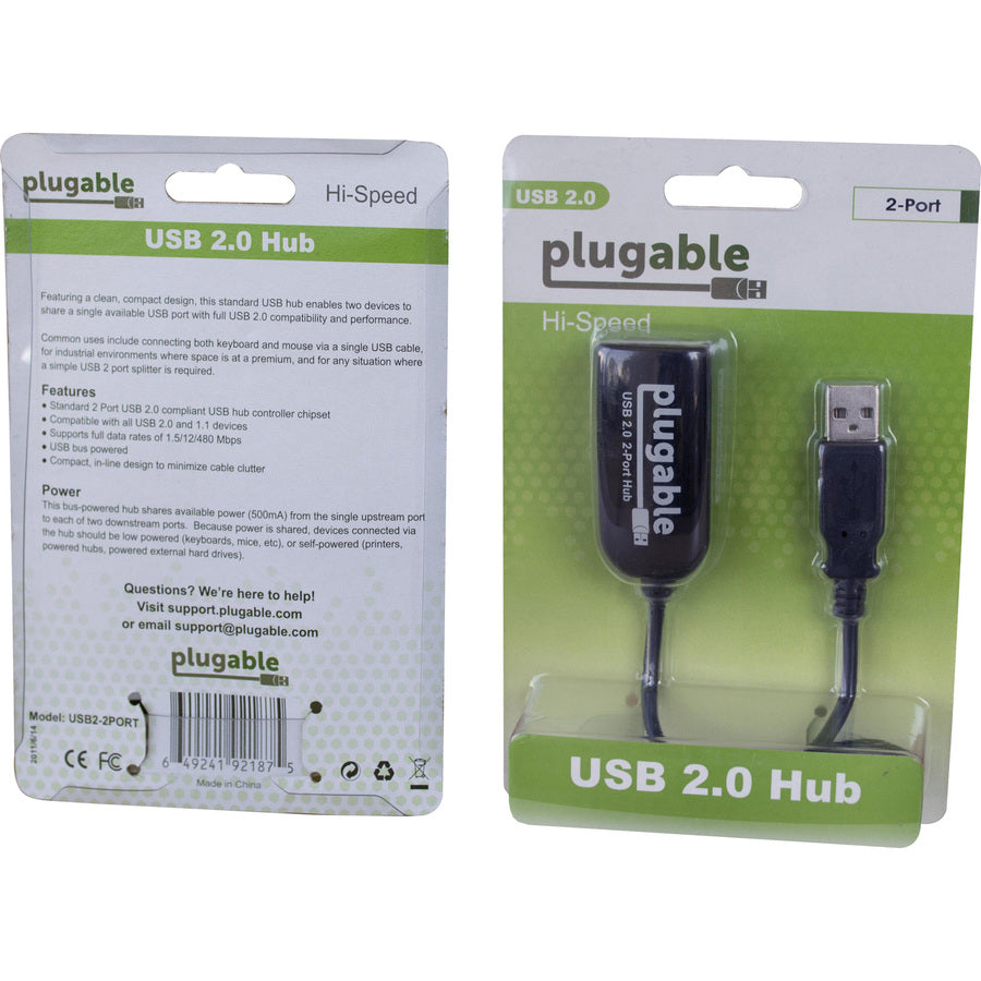 Plugable USB 2.0 2-Port High Speed Ultra Compact Hub Splitter (480 Mbps, USB 2.0, Compatible with Windows, Linux, macOS, Chrome OS)