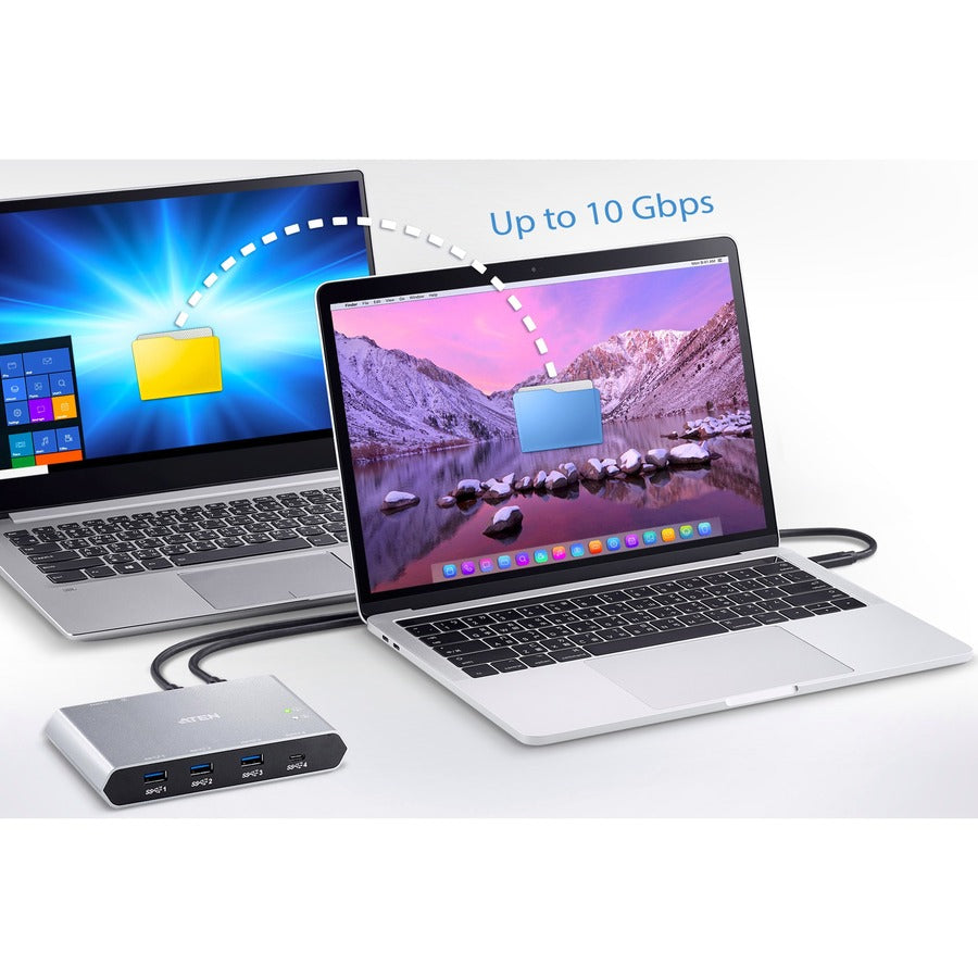ATEN 2-Port USB-C Gen 2 Sharing Switch with Power Pass-through
