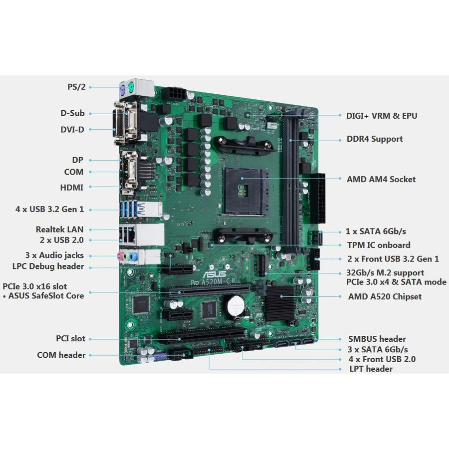 Asus A520M-C II/CSM Desktop Motherboard - AMD Chipset - Socket AM4 - Micro ATX