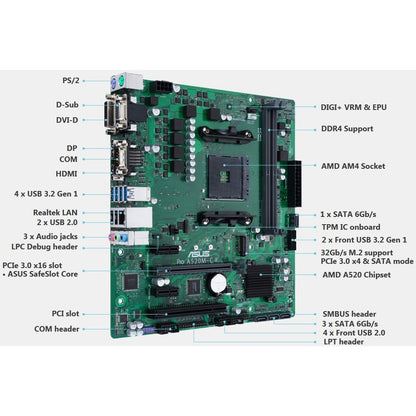 Asus A520M-C II/CSM Desktop Motherboard - AMD Chipset - Socket AM4 - Micro ATX