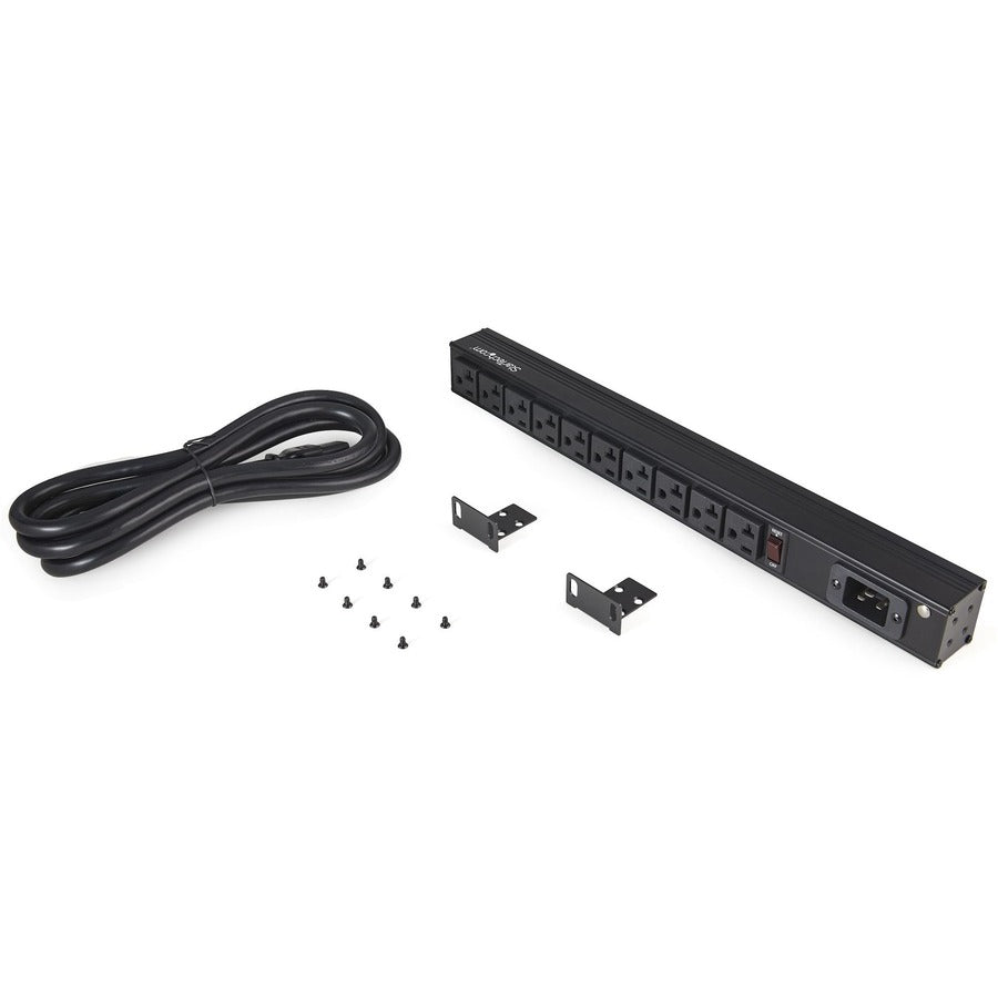 StarTech.com 10 Outlet Rack Mount Power Strip 125V/16 Amp, 1U Horizontal 19" Rackmount PDU, NEMA 5-20P Input, 10x NEMA 5-15/20R Outlets