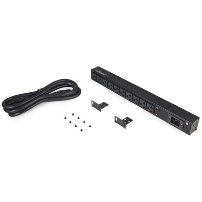 StarTech.com 10 Outlet Rack Mount Power Strip 125V/16 Amp, 1U Horizontal 19" Rackmount PDU, NEMA 5-20P Input, 10x NEMA 5-15/20R Outlets