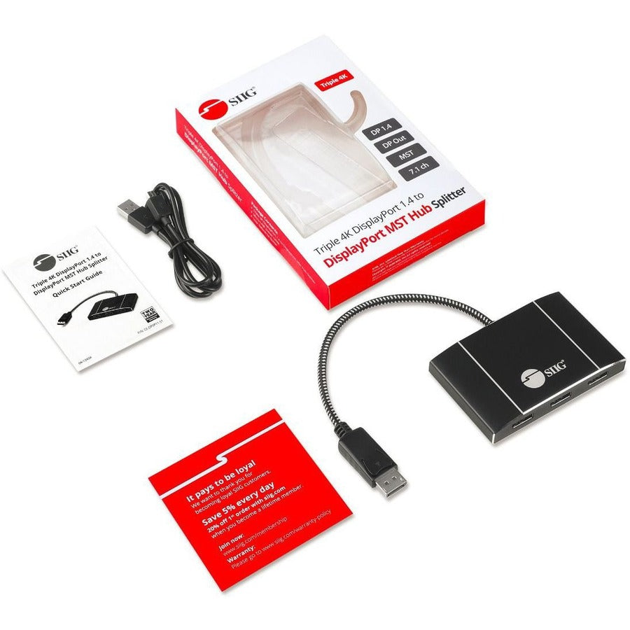 1x3 Triple 4K DisplayPort 1.4 to DisplayPort MST Hub Splitter