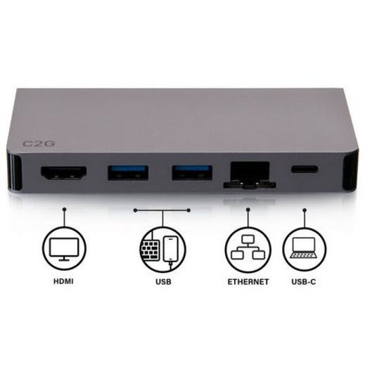 C2G USB C Dock with HDMI, USB, Ethernet, USB C & Power Delivery up to 100W