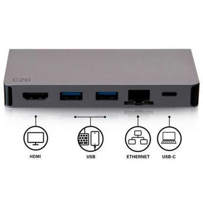 C2G USB C Dock with HDMI, USB, Ethernet, USB C & Power Delivery up to 100W
