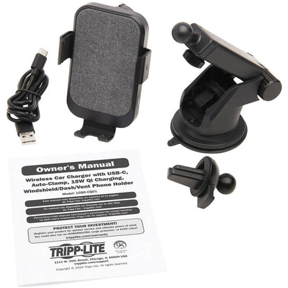 Tripp Lite Wireless Car Charger 15W USB C w/ Windshield Dash Phone Holder