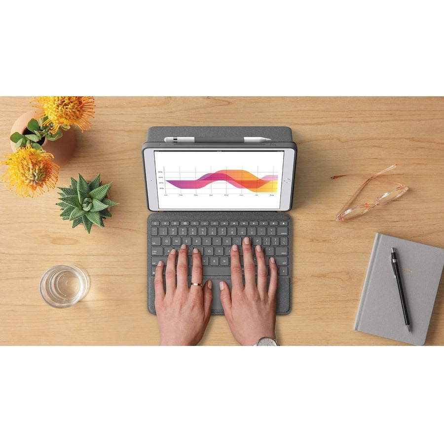 Logitech Combo Touch Keyboard/Cover Case for 10.2" Apple, Logitech iPad (7th Generation) Tablet - Graphite