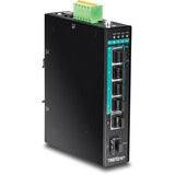 TRENDnet 5-Port Hardened Industrial Gigabit PoE+ DIN-Rail Switch, 120W Power Budget, 1 x SFP Slot, IP30 Rated, Unmanaged Switch, Gigabit PoE+ Network Switch, Lifetime Protection, Black, TI-PG541