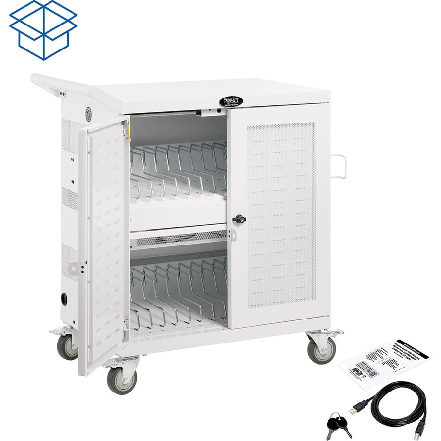 Tripp Lite Safe-IT UV Sanitizing Charging Cart 32-Port USB Antimicrobial for iPad and Android Tablet White