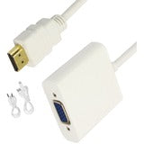 4XEM HDMI to VGA Adapter With 3.5mm Audio Cable and Power- White