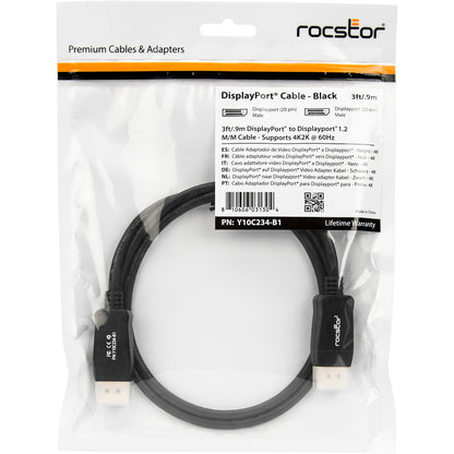 Rocstor Premium 3ft / 1m DisplayPort 1.2 Cable M/M - DisplayPort 4k - DisplayPort Male Digital Audio/Video - 3ft - Black- DP TO DP Cable 4Kx2K
