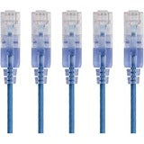 Monoprice 5-Pack, SlimRun Cat6A Ethernet Network Patch Cable, 5ft Blue