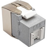 Tripp Lite Cat6a Keystone Jack with Dust Shutter, 180-Degree Toolless - Silver - 1 x RJ-45 Female