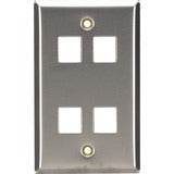 Black Box Stainless Steel Wallplate, Keystone, Single-Width, 4-Punch