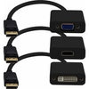 3PK DisplayPort 1.2 Male to DVI, HDMI, VGA Female Black Adapters Which Comes in a Bundle For Resolution Up to 1920x1200 (WUXGA)