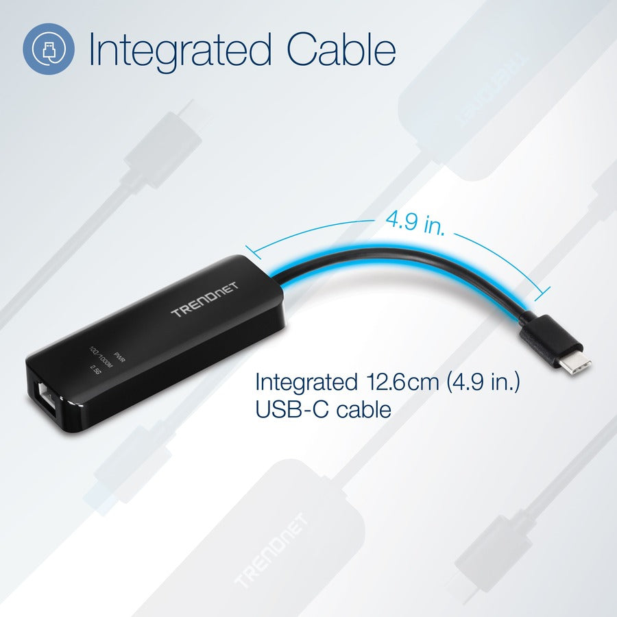 TRENDnet USB-C 3.1 To 2.5GBase-T Ethernet Adapter, IEEE 802.3bz 2.5GBASE-T Compliant, Supports Up to 2.5Gbps connection Speeds, Supports 802.1p (CoS) And 802.1Q (VLAN), Black, TUC-ET2G