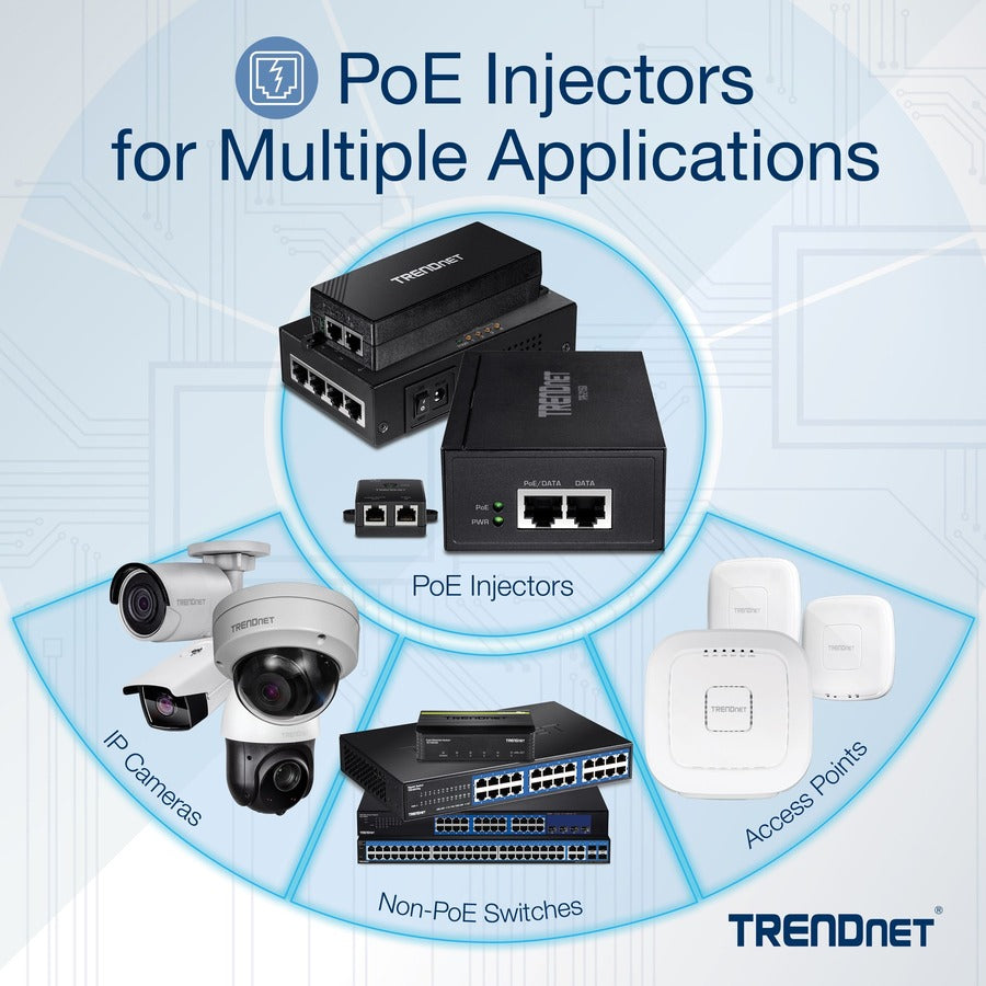 TRENDnet Gigabit Power Over Ethernet Plus Injector, Converts Non-Poe Gigabit To Poe+ Or PoE Gigabit, Supplies PoE (15.4W) Or PoE+ (30W) Power Network Distances Up To 100M (328 ft.), Black, TPE-115GI