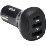 Tripp Lite USB Car Charger 3-Port 36W Max Charging USB C, 2 USB-A Black