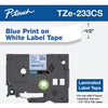 Brother TZe-233CS, 0.47" x 26.2', Blue on White Laminated Label Tape